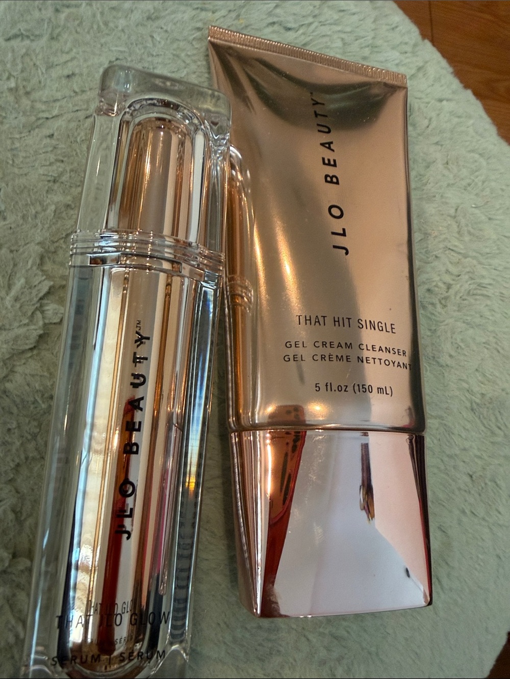 JLO Beauty That Hit Single Gel Cream Cleanser — Rose Gold and serum